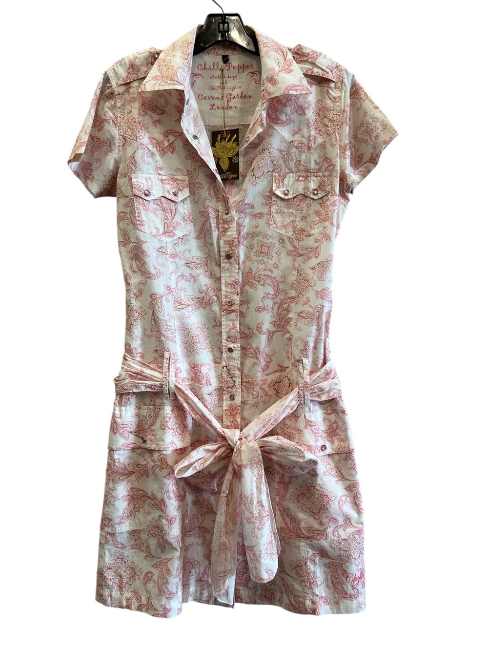 Chilli Pepper 100% Cotton  Paisley Button-Down Shirt Dress in Pink Size